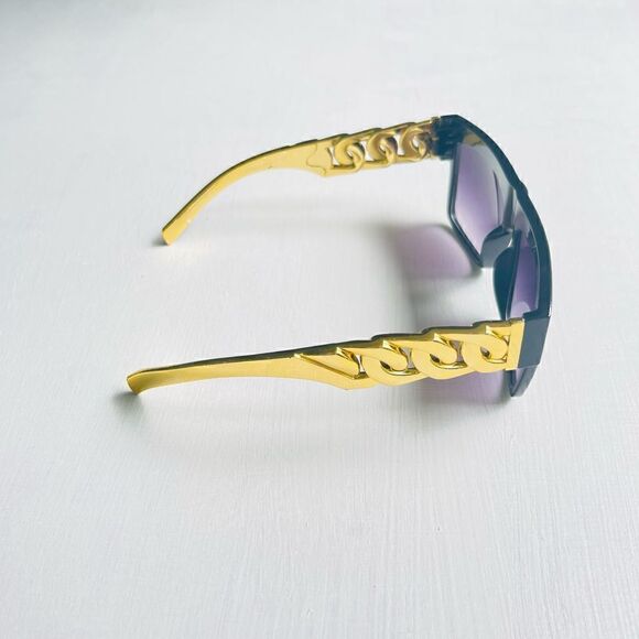 Goldtone and Black Glam Chain Link Fashion Sunglasses - Picture 6 of 7